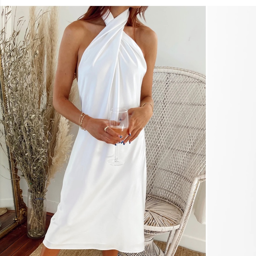 Show Me Your Mumu Jasmine Halter Midi Dress Ivory  M
